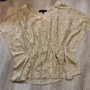 Heart Soul Lace Sequin Boho Top Size Large